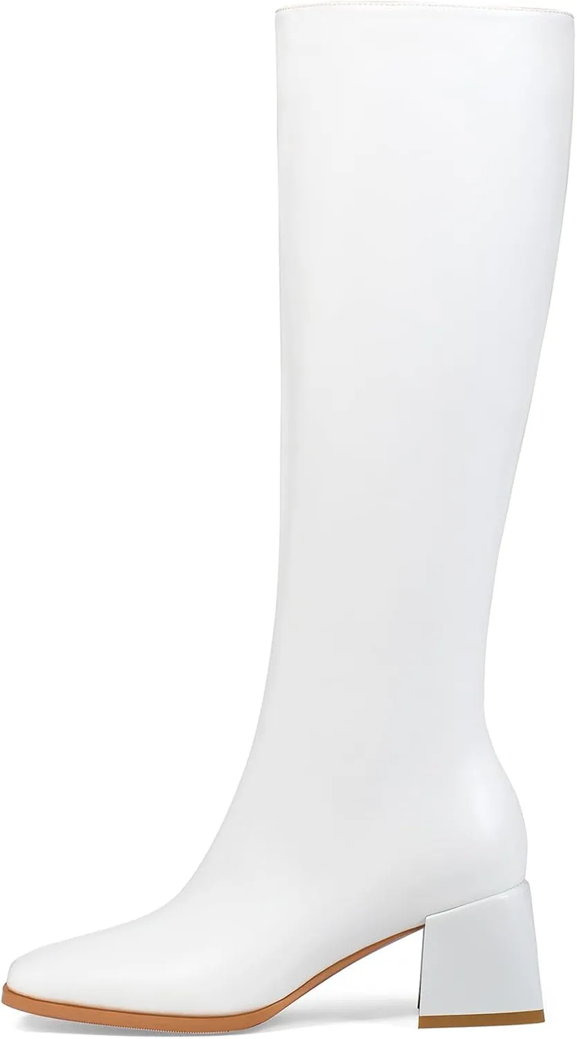 Knee High Boots for Women 70s Boots with Chunky Heel, Square Toe Tall Boots Side Zipper Block Heel Dress Boots
