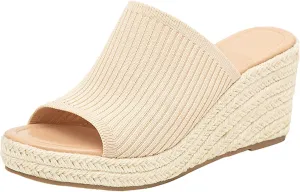 Knit Platform Sandals, Comfortable Slip On Slide Sandals, Square Open Toe Wedge for Women Summer Beach Casual Outdoor Dress Platform Sandals