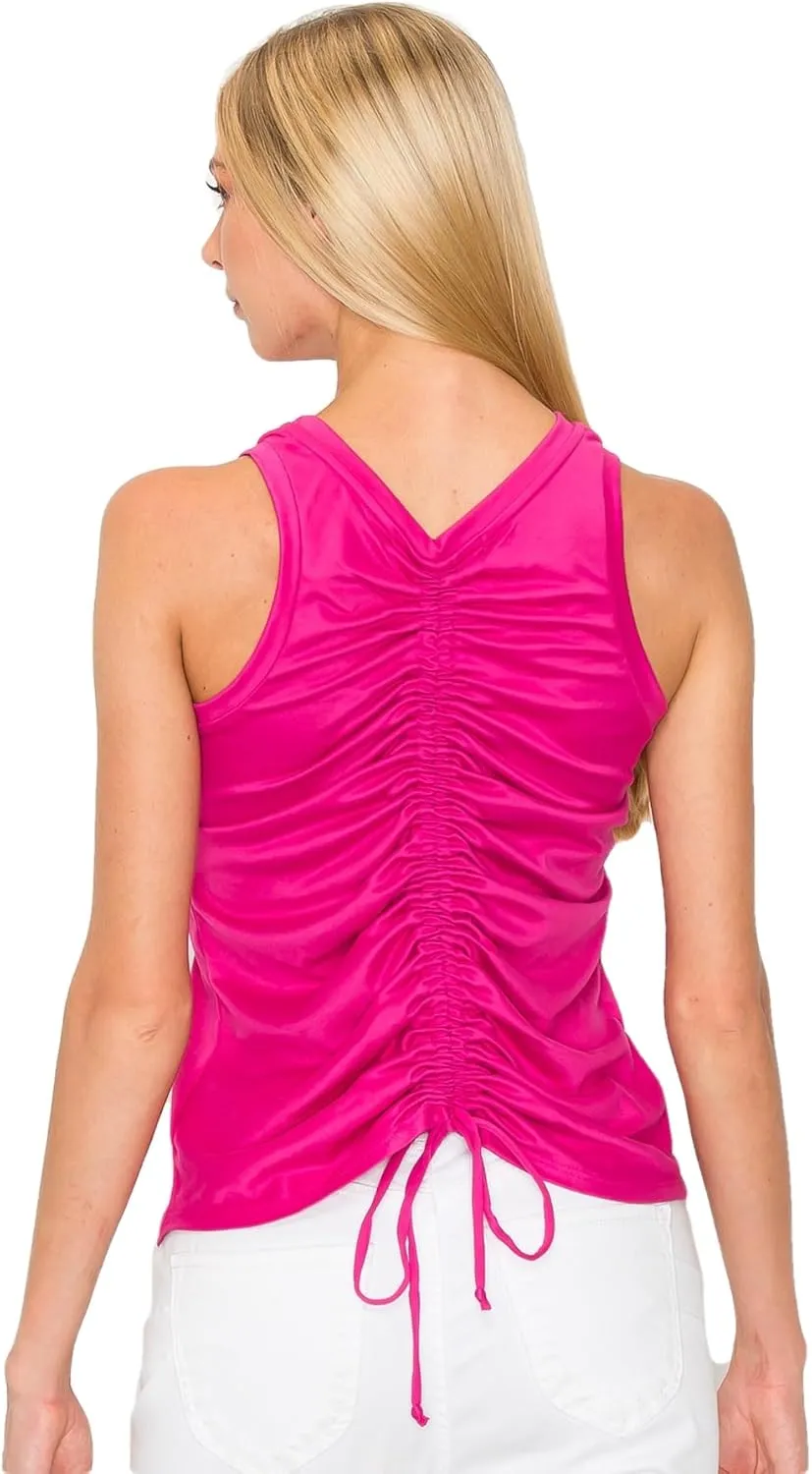 KNIT RIOT Women’s Tank Top – Ruched Drawstring Back Sleeveless Slim Fit Yoga Active Gym Workout Running T Shirts