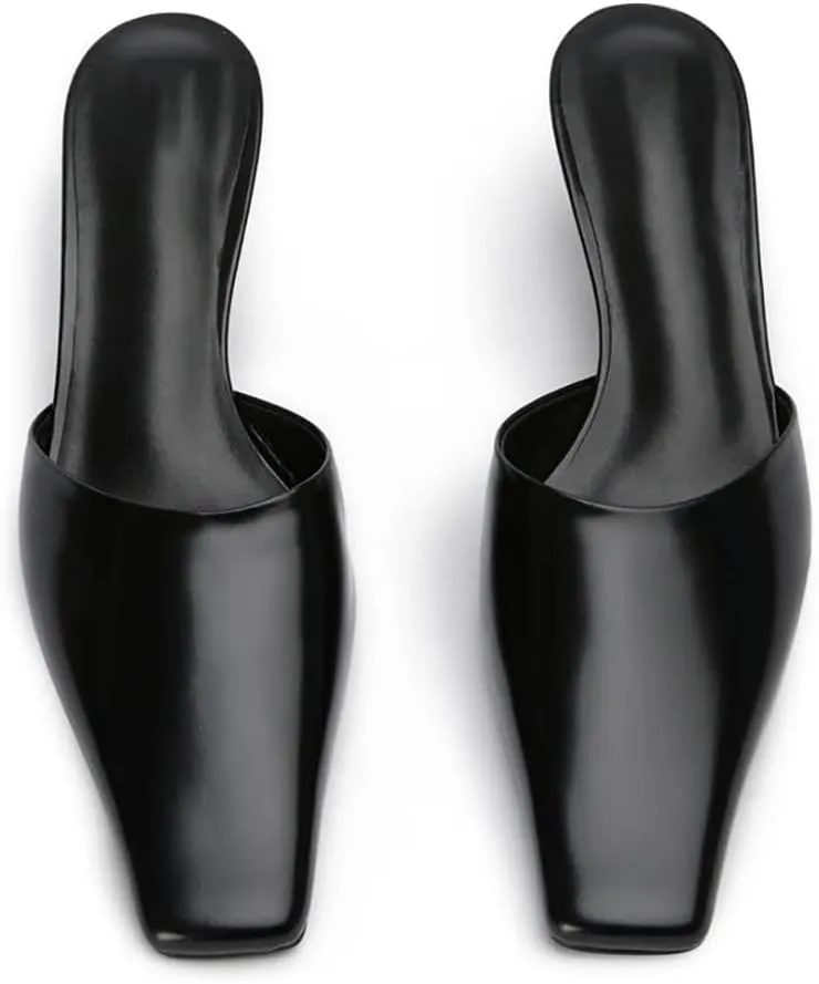 KOKOMOMO Women's Kitten Heels Mules Closed Square Toe Pumps Small Heel Backless Slip On Slide Sandals Slingback Dress Shoes