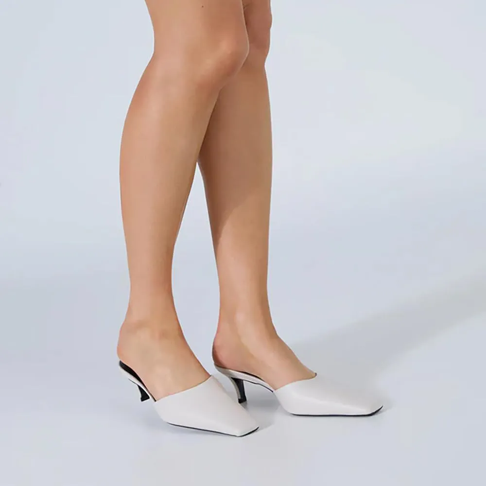 KOKOMOMO Women's Kitten Heels Mules Closed Square Toe Pumps Small Heel Backless Slip On Slide Sandals Slingback Dress Shoes