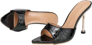 KOKOMOMO Womens Pointed Open Toe Stiletto Mules Slip On High Heel Slides Sandals