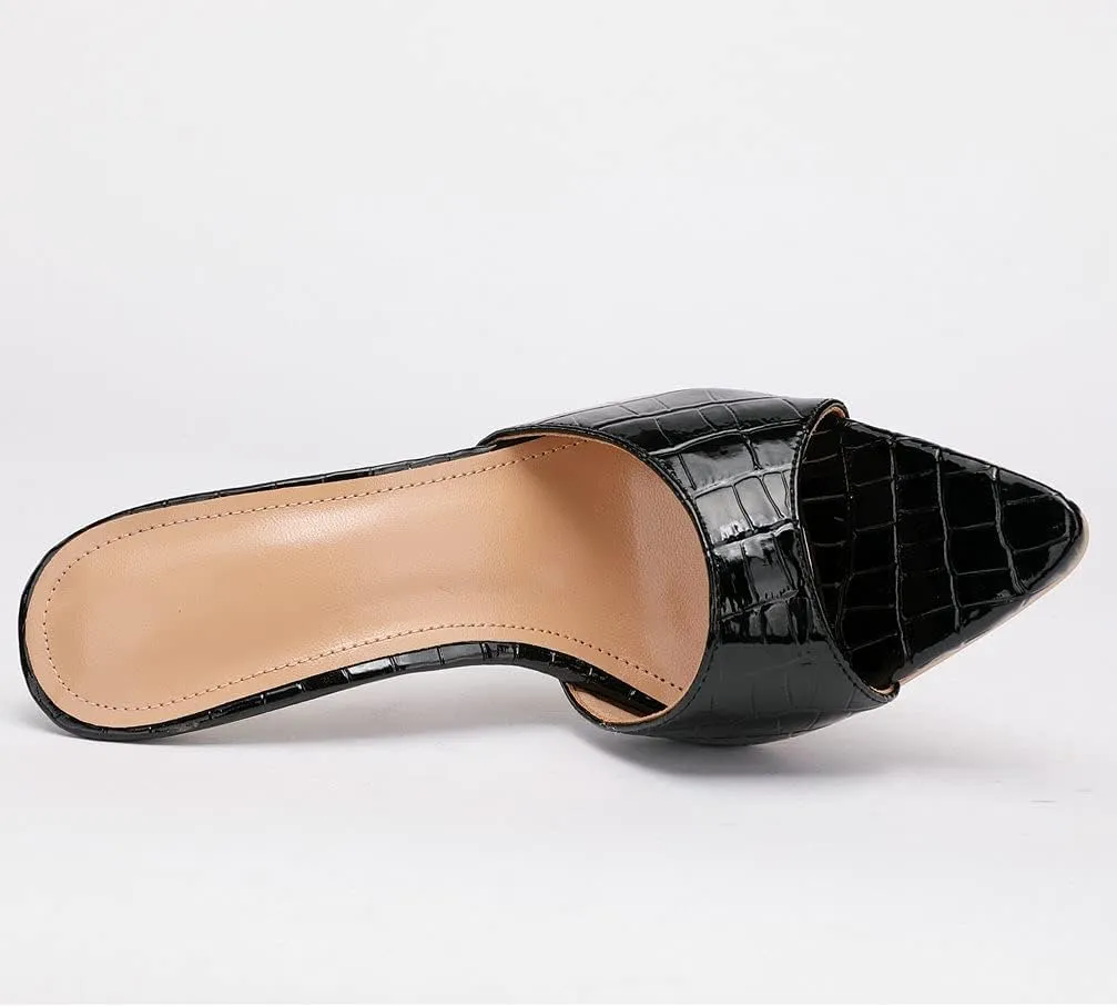 KOKOMOMO Womens Pointed Open Toe Stiletto Mules Slip On High Heel Slides Sandals