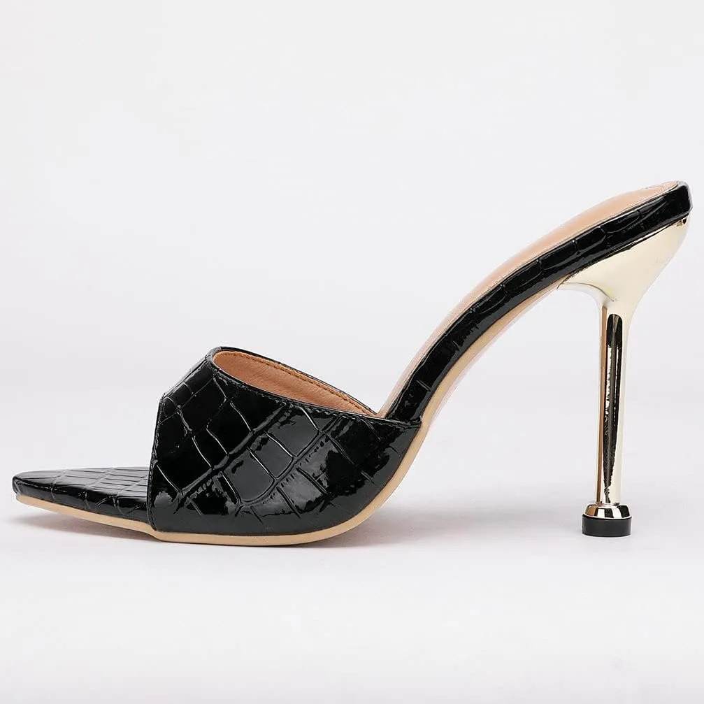 KOKOMOMO Womens Pointed Open Toe Stiletto Mules Slip On High Heel Slides Sandals