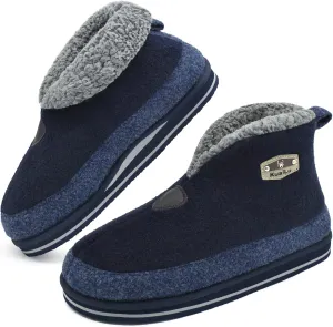 KuaiLu Mens Winter Slippers Memory Foam Slipper Boots for Men Cozy Felt Wool House Booties with Warm Sherpa Plush Lining Non-slip Rubber Sole Indoor Outdoor 7-14