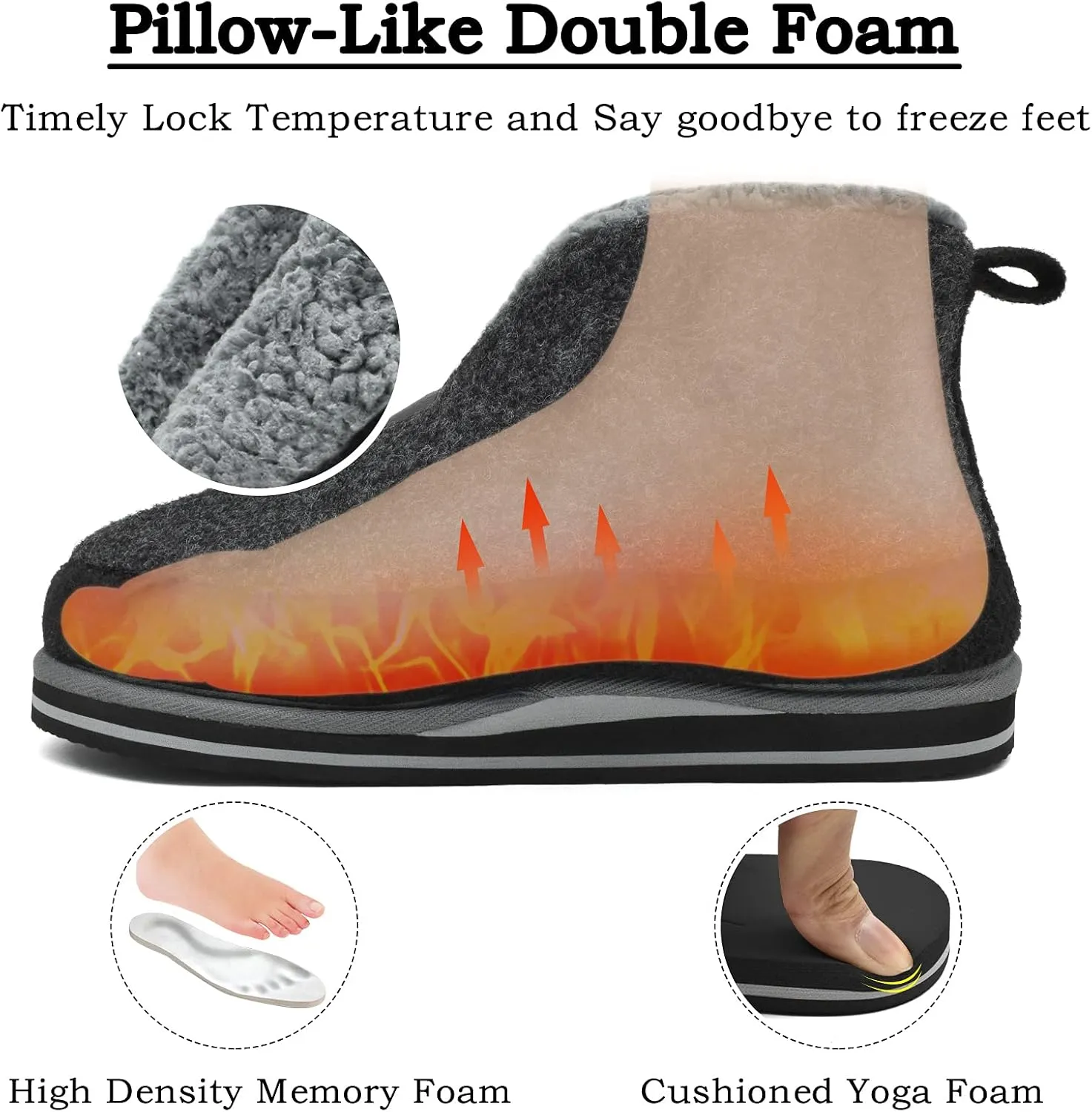 KuaiLu Mens Winter Slippers Memory Foam Slipper Boots for Men Cozy Felt Wool House Booties with Warm Sherpa Plush Lining Non-slip Rubber Sole Indoor Outdoor 7-14