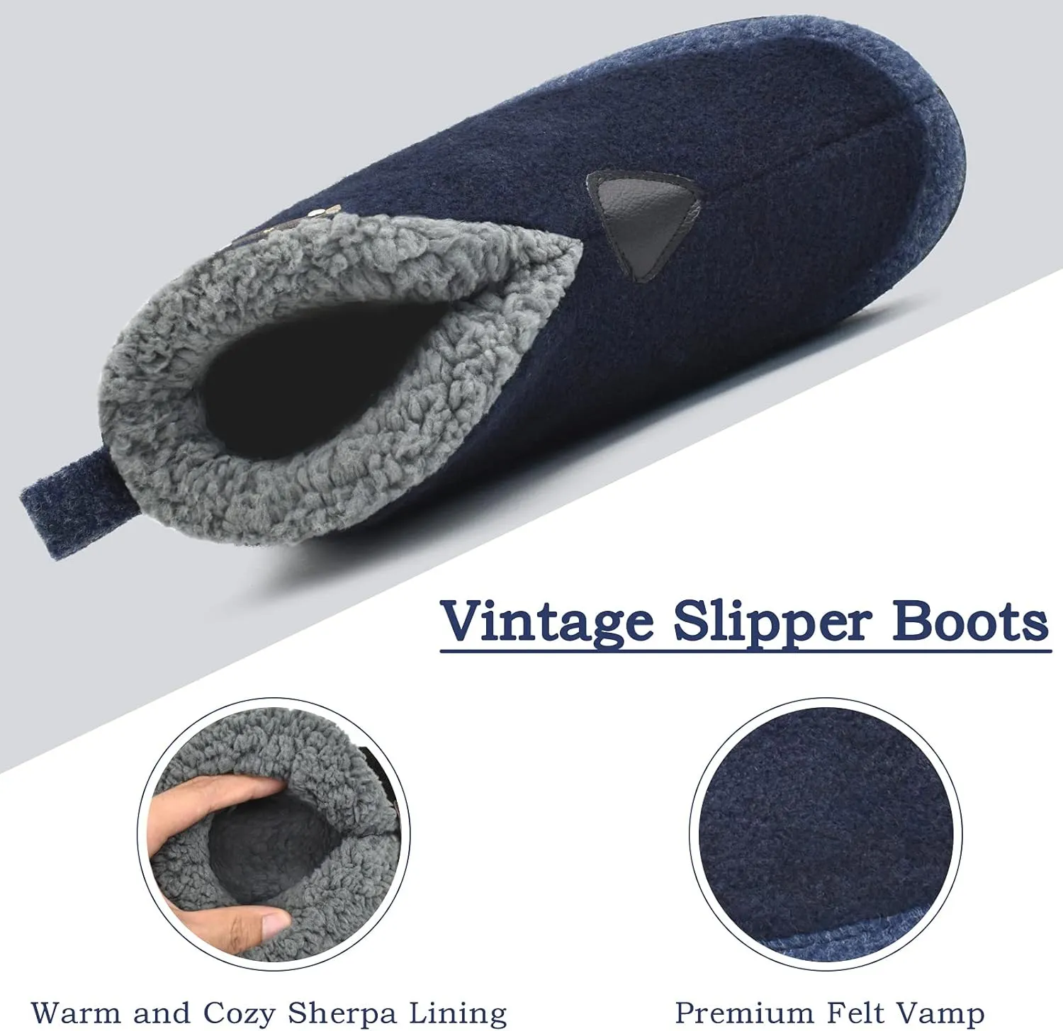 KuaiLu Mens Winter Slippers Memory Foam Slipper Boots for Men Cozy Felt Wool House Booties with Warm Sherpa Plush Lining Non-slip Rubber Sole Indoor Outdoor 7-14
