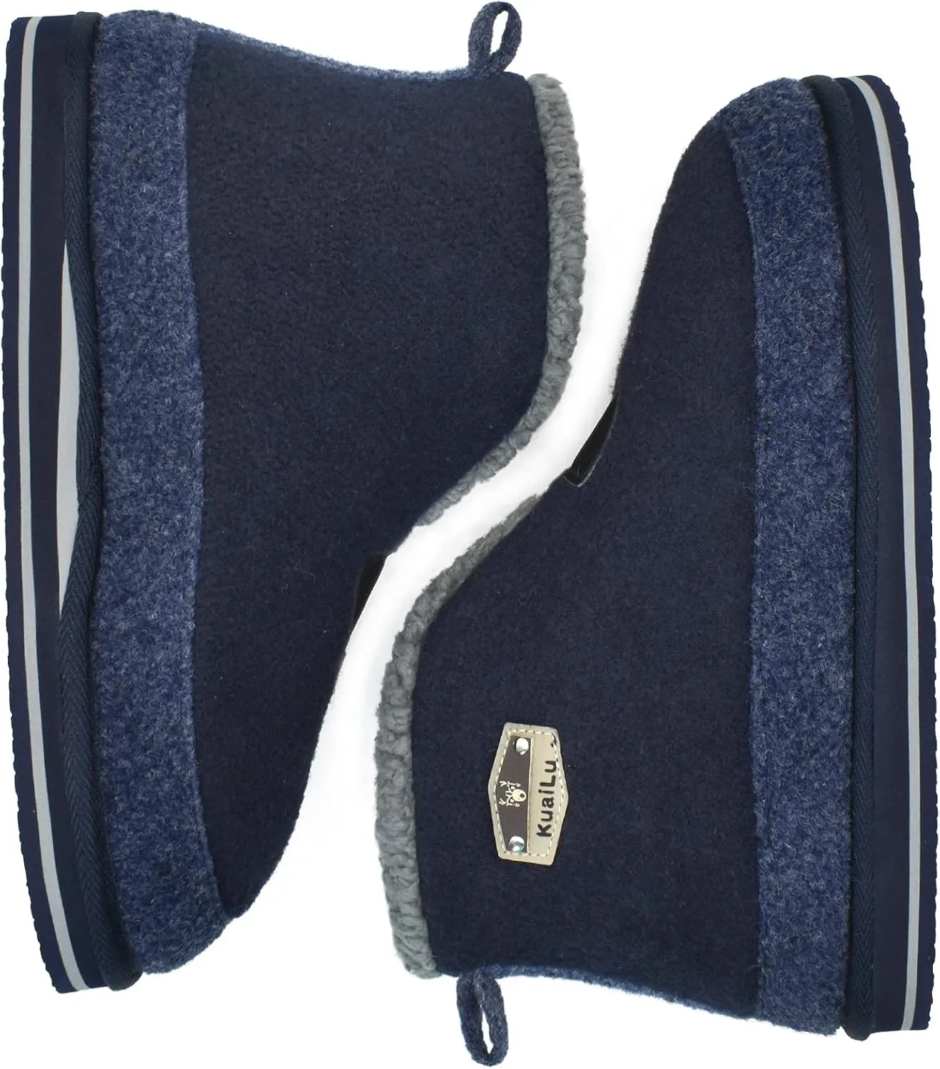 KuaiLu Mens Winter Slippers Memory Foam Slipper Boots for Men Cozy Felt Wool House Booties with Warm Sherpa Plush Lining Non-slip Rubber Sole Indoor Outdoor 7-14