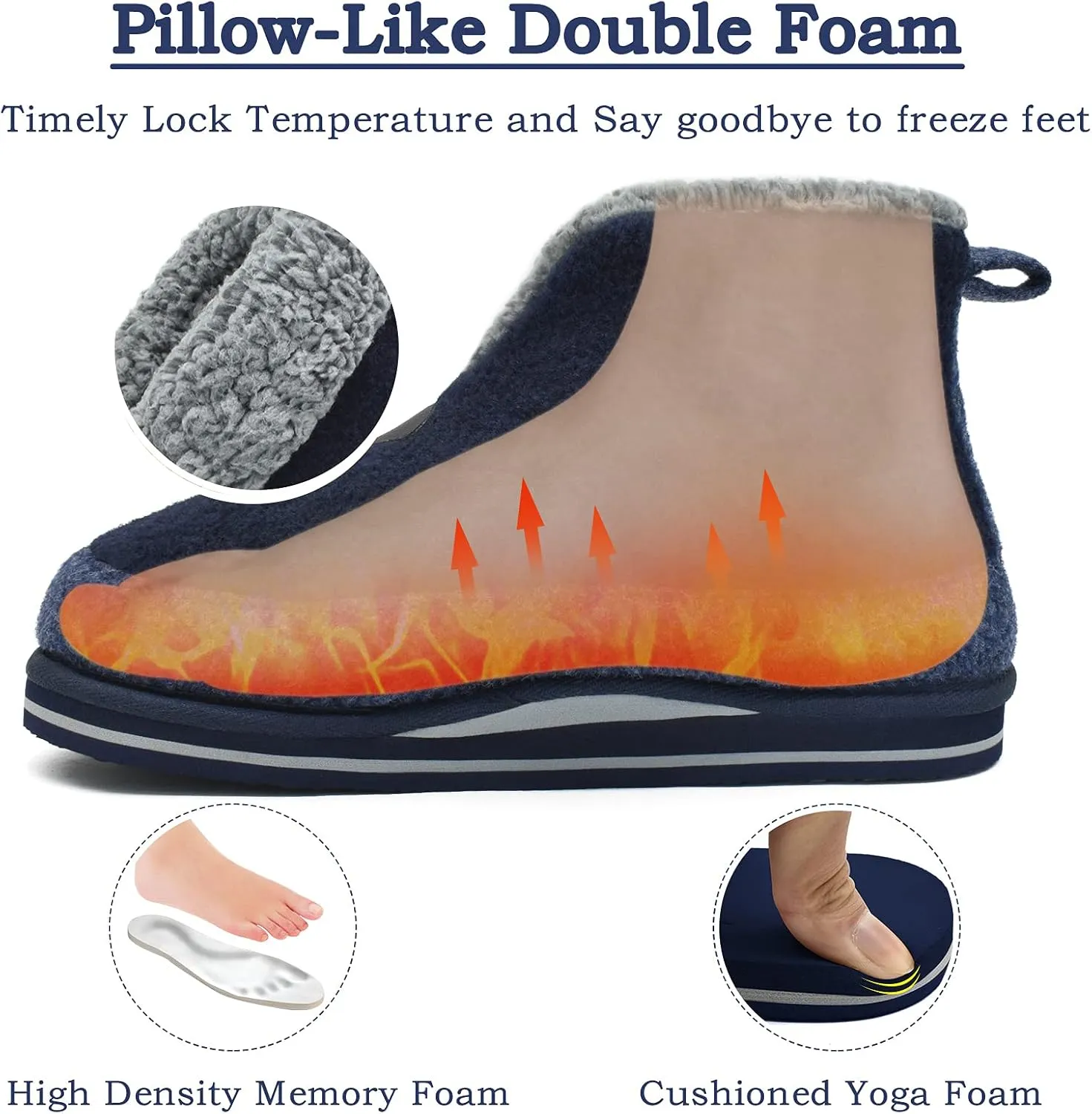 KuaiLu Mens Winter Slippers Memory Foam Slipper Boots for Men Cozy Felt Wool House Booties with Warm Sherpa Plush Lining Non-slip Rubber Sole Indoor Outdoor 7-14