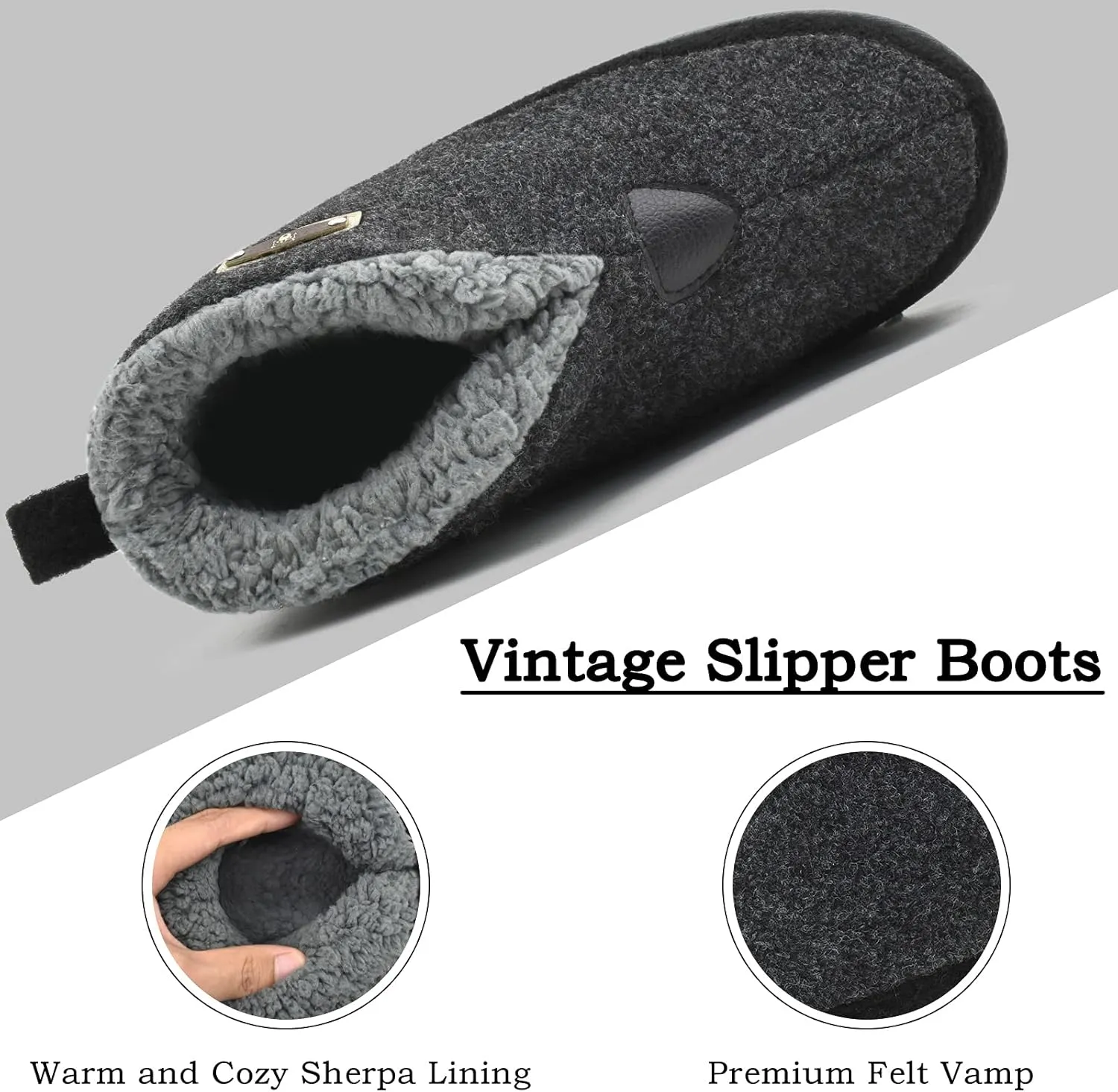 KuaiLu Mens Winter Slippers Memory Foam Slipper Boots for Men Cozy Felt Wool House Booties with Warm Sherpa Plush Lining Non-slip Rubber Sole Indoor Outdoor 7-14