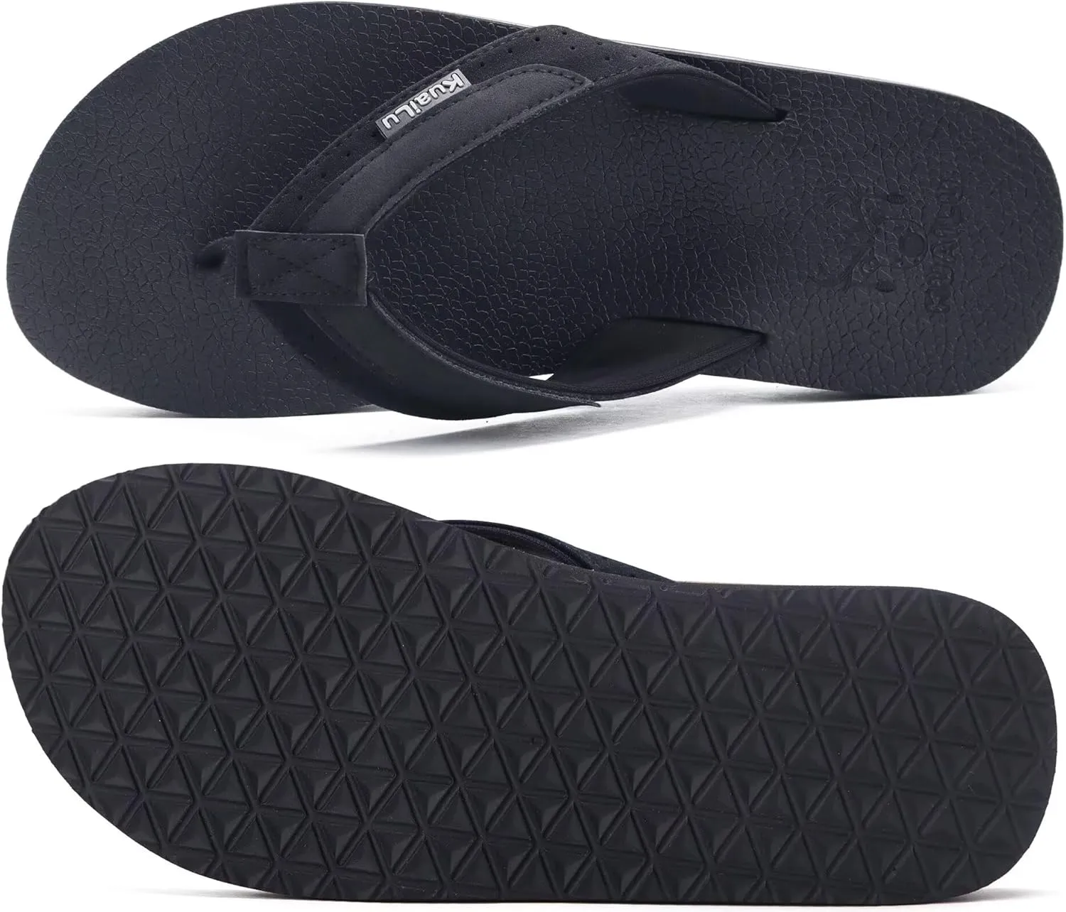 KuaiLu Men's Yoga Mat Leather Flip Flops with Arch Support Comfortable Cushion Walking Thong Sandals Slip On Indoor Outdoor