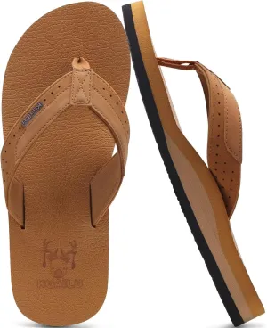 KuaiLu Men's Yoga Mat Leather Flip Flops with Arch Support Comfortable Cushion Walking Thong Sandals Slip On Indoor Outdoor