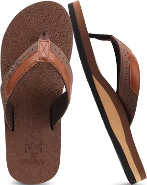 KuaiLu Men's Yoga Mat Leather Flip Flops with Arch Support Comfortable Cushion Walking Thong Sandals Slip On Indoor Outdoor