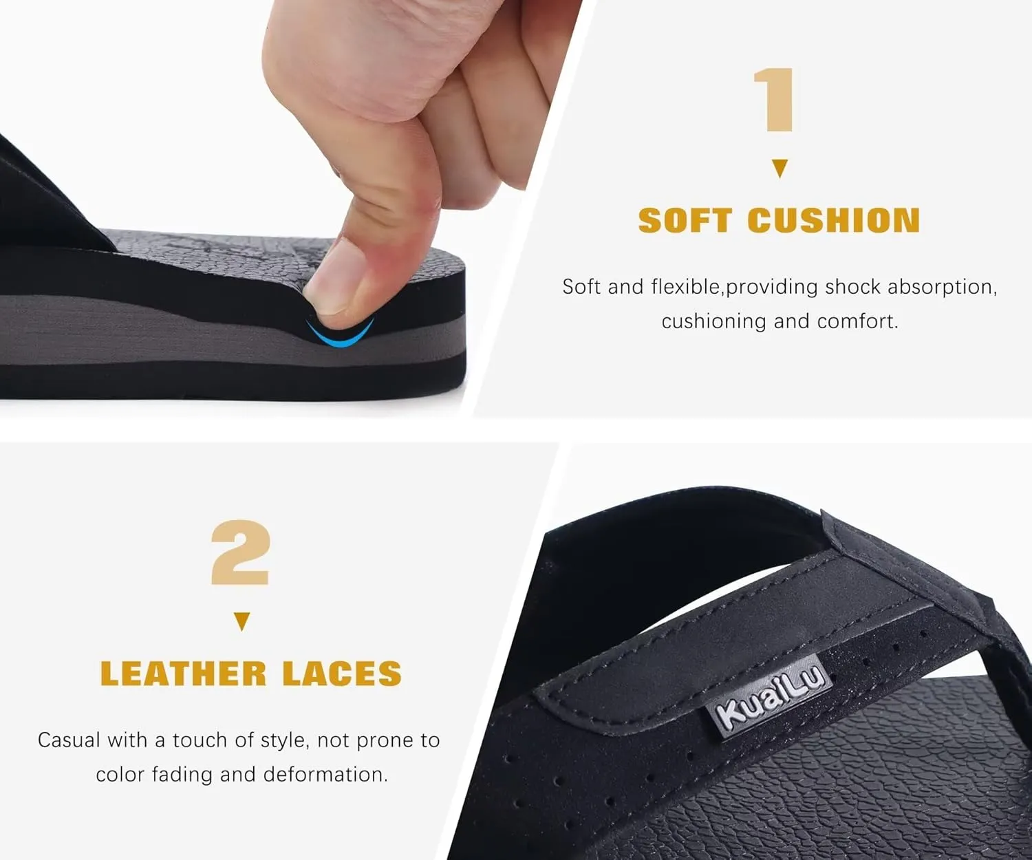 KuaiLu Men's Yoga Mat Leather Flip Flops with Arch Support Comfortable Cushion Walking Thong Sandals Slip On Indoor Outdoor