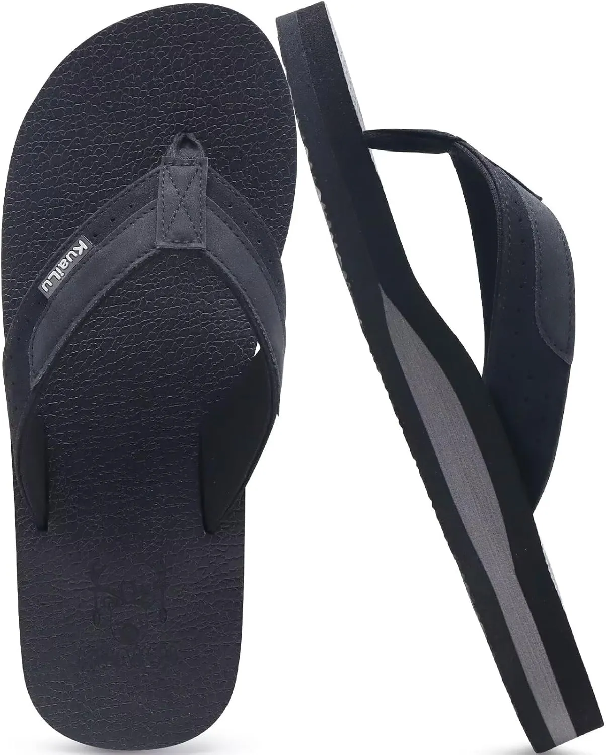 KuaiLu Men's Yoga Mat Leather Flip Flops with Arch Support Comfortable Cushion Walking Thong Sandals Slip On Indoor Outdoor