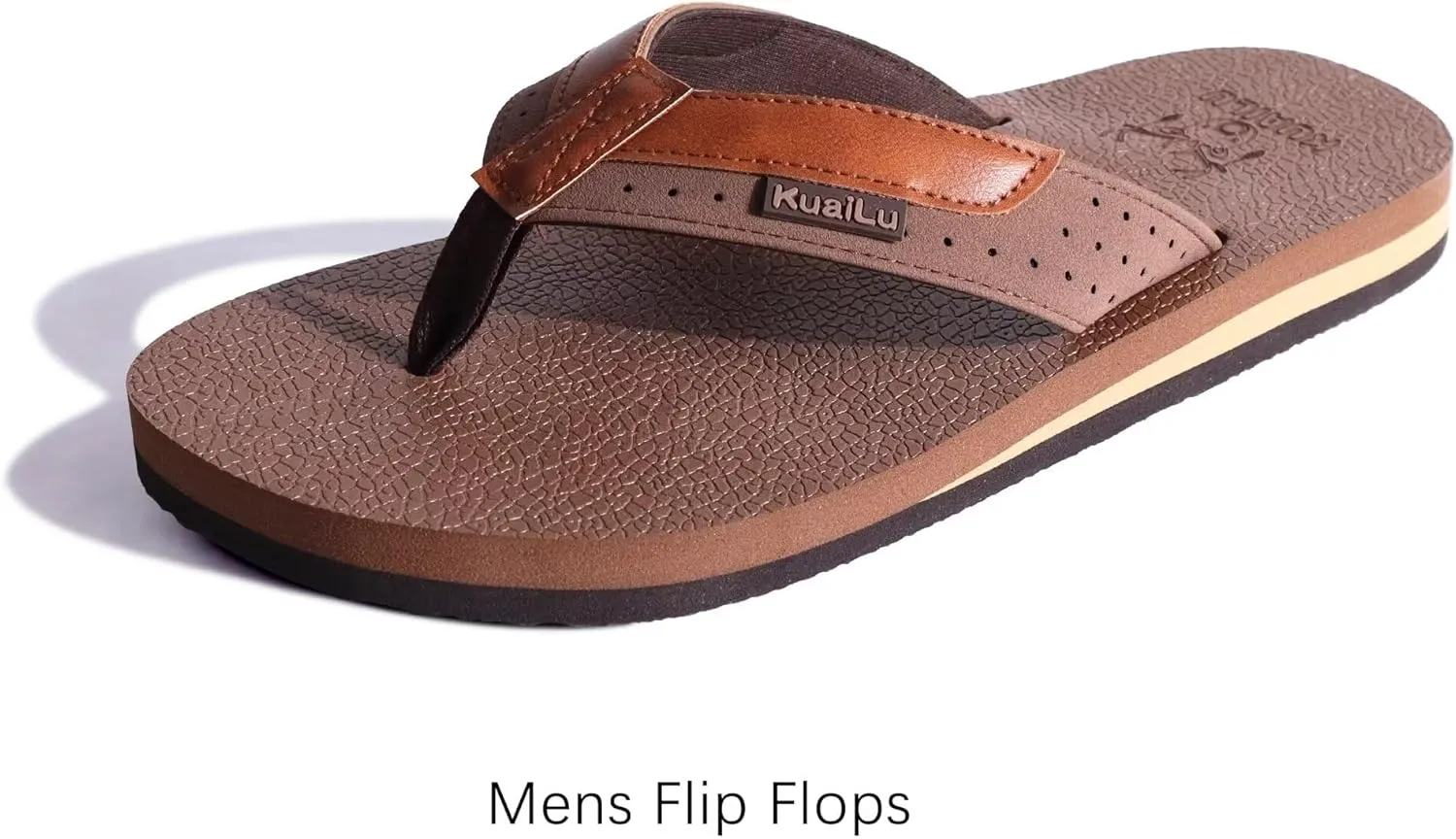 KuaiLu Men's Yoga Mat Leather Flip Flops with Arch Support Comfortable Cushion Walking Thong Sandals Slip On Indoor Outdoor