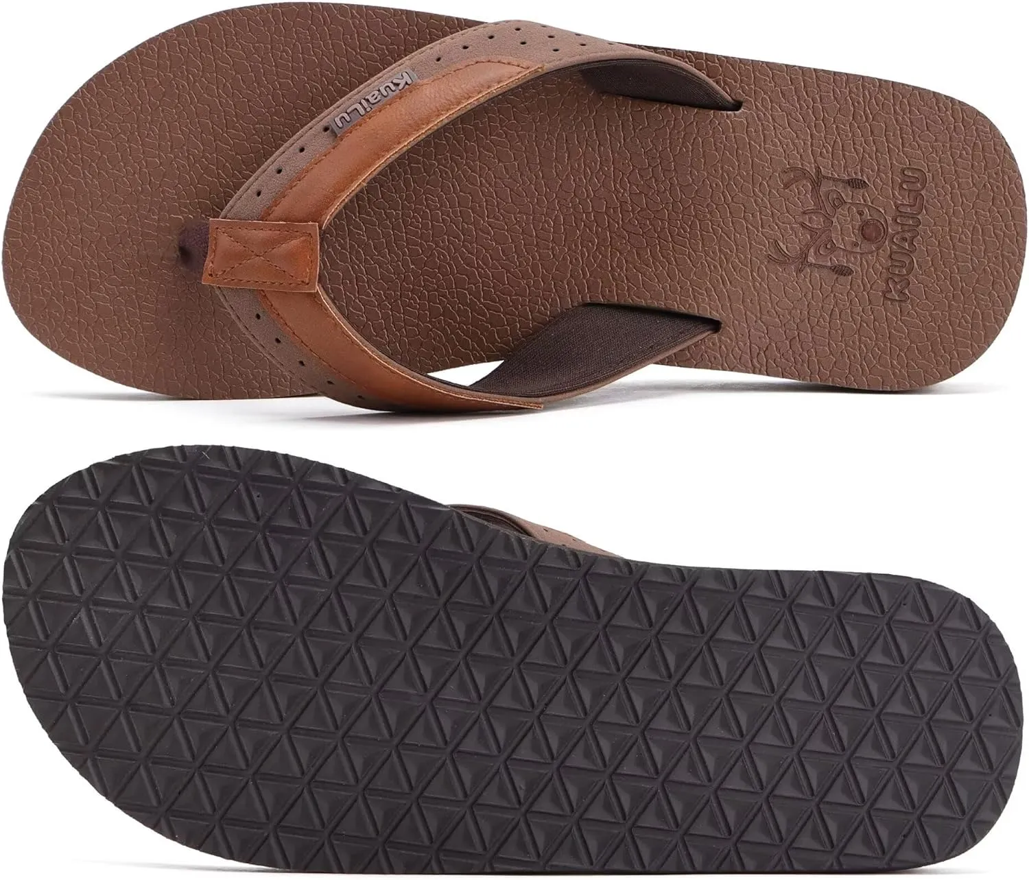 KuaiLu Men's Yoga Mat Leather Flip Flops with Arch Support Comfortable Cushion Walking Thong Sandals Slip On Indoor Outdoor