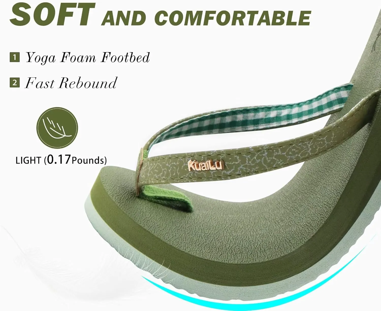 KuaiLu Womens Arch Support Flip Flops Comfortable Yoga Mat Slip on Summer Beach Walking Thong Cushion Sandals