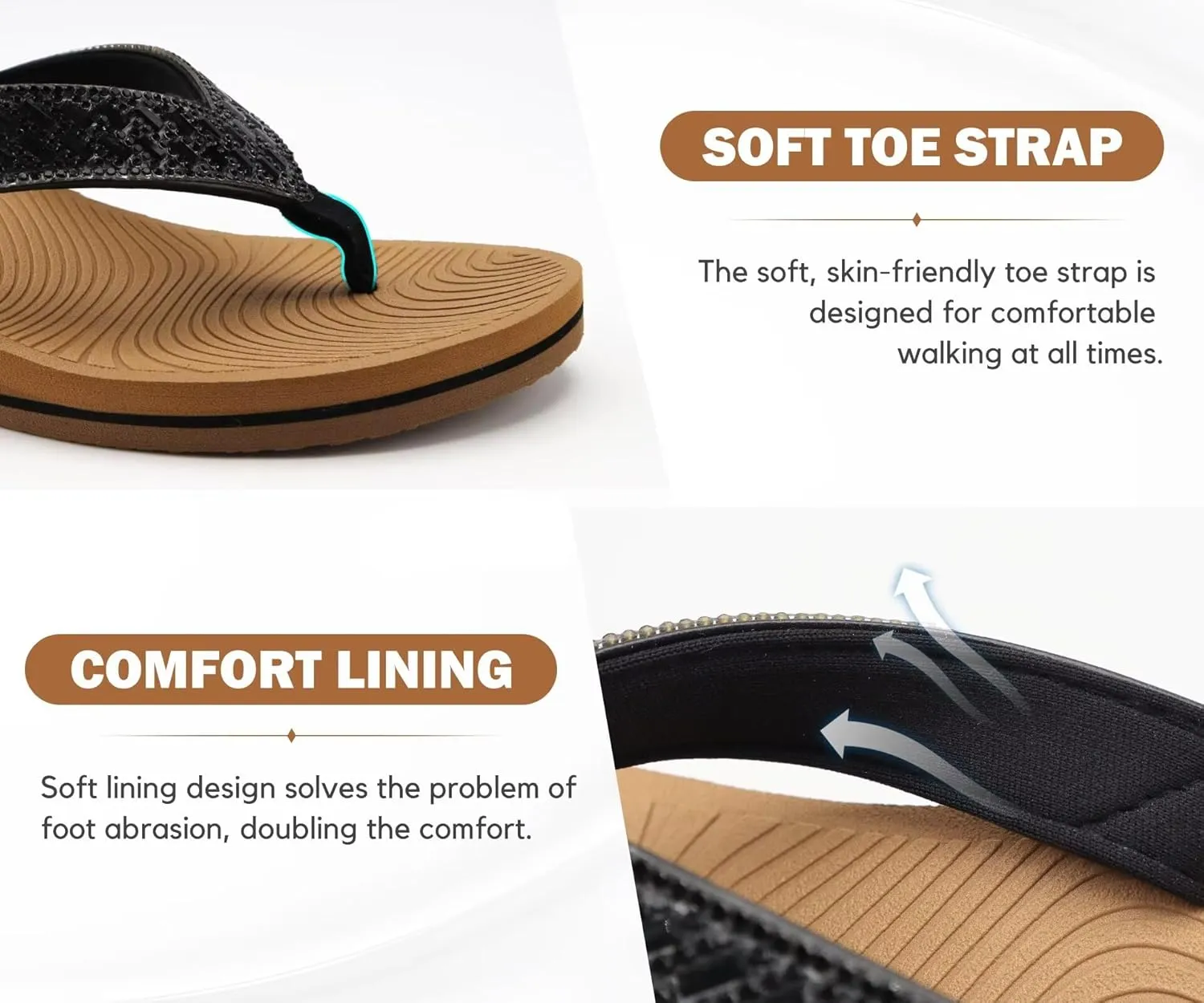 KuaiLu Womens Dressy Rhinestone Platform Flip Flops Trendy Comfortable Arch Support Cushion Walking Thong Sandals Yoga Foam Low Wedge Slippers Summer Pool Beach
