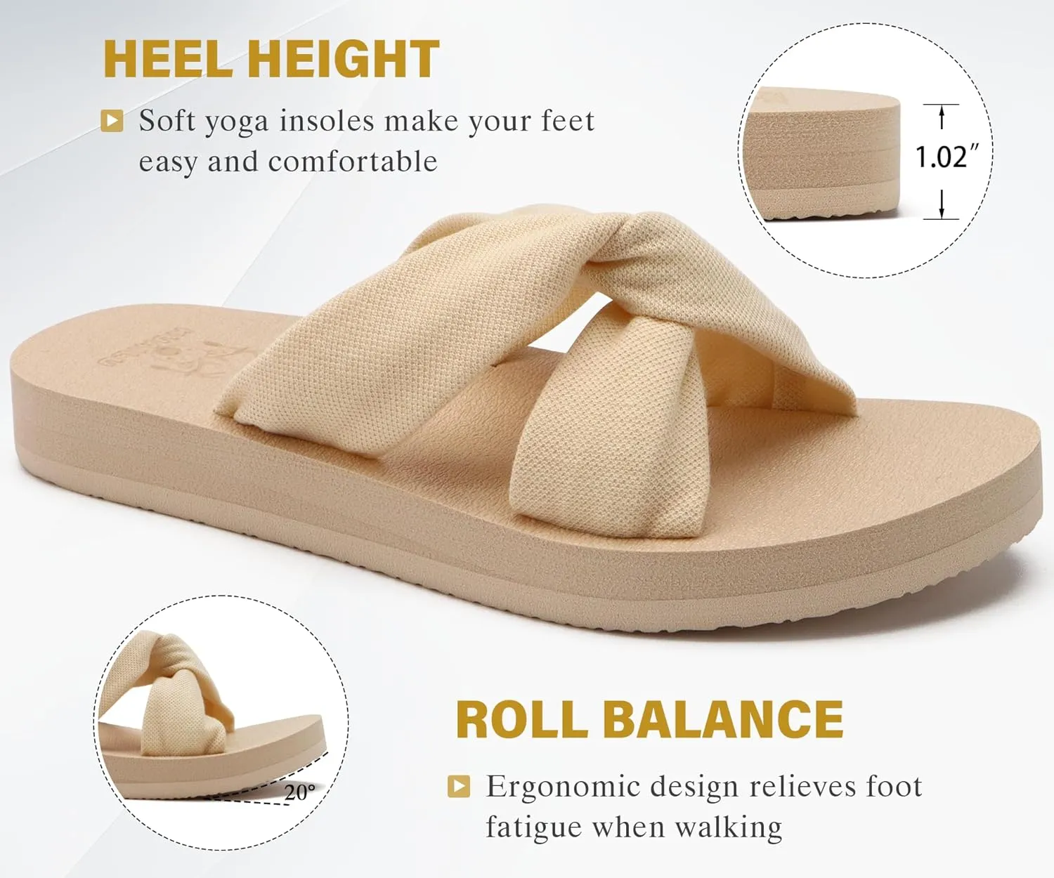 KuaiLu Womens Dressy Sandals with Arch Support Yoga Mat Comfortable Cushion Walking Criss Cross Slides Summer Beach Slip On Indoor Outdoor Slippers