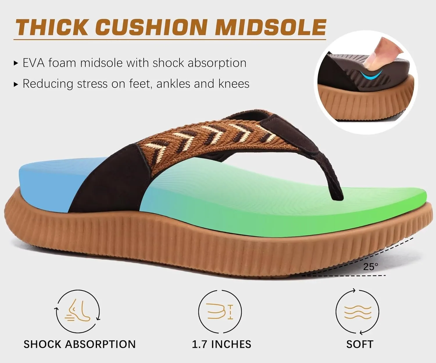 KuaiLu Womens Fashion Orthotic Flip Flops Ladies Athletic Thick Cushion Recovery Thong Sandals Slip On Memory Foam Walking Sandles With Comfortable Plantar Fasciitis Arch Support