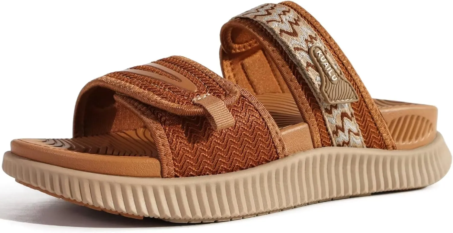 KuaiLu Womens Fashion Orthotic Slides Ladies Athletic Thick Cushion Recovery Sandals Adjustable Strap Slip On Walking Sandles With Comfortable Plantar Fasciitis Arch Support