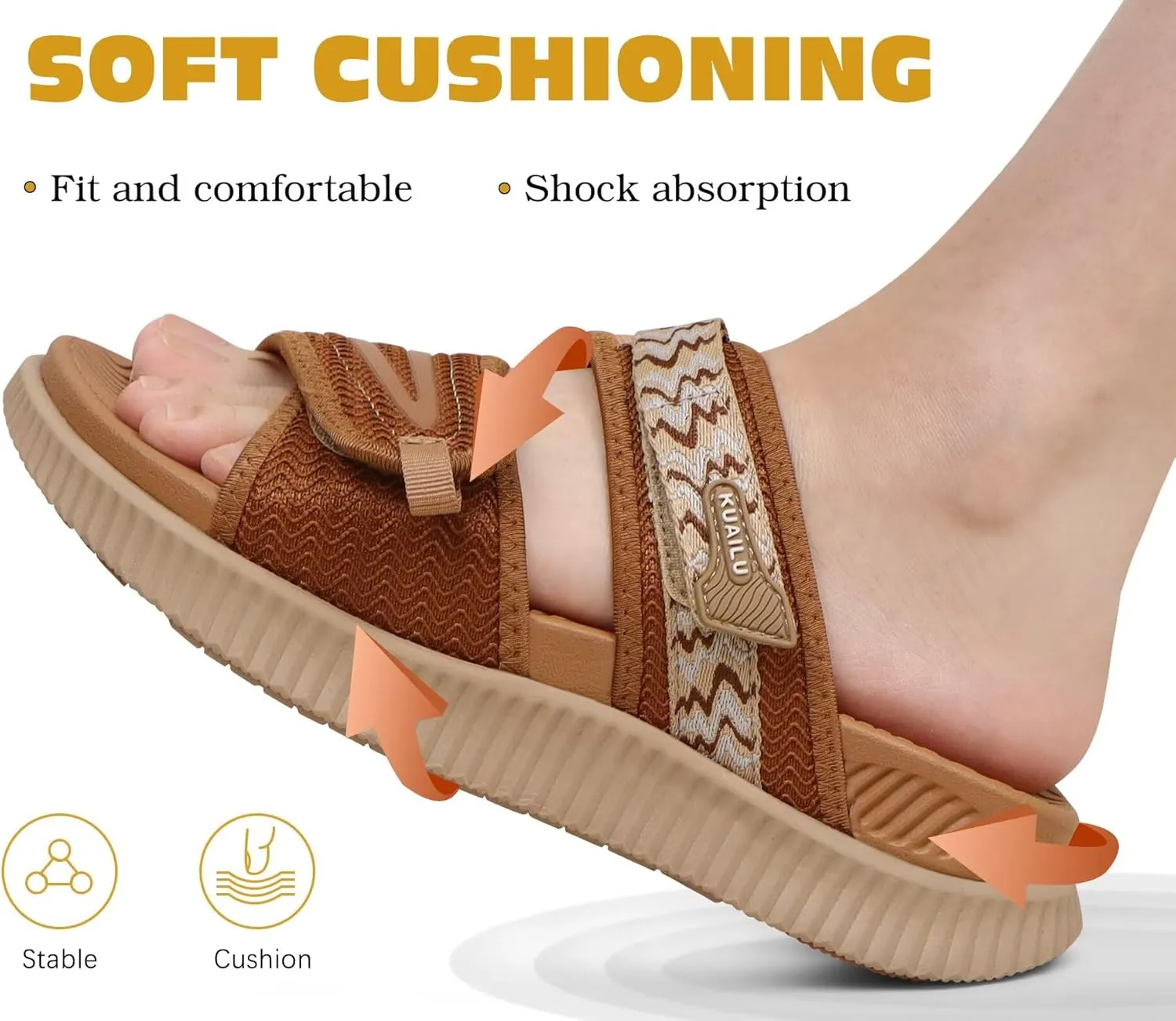 KuaiLu Womens Fashion Orthotic Slides Ladies Athletic Thick Cushion Recovery Sandals Adjustable Strap Slip On Walking Sandles With Comfortable Plantar Fasciitis Arch Support