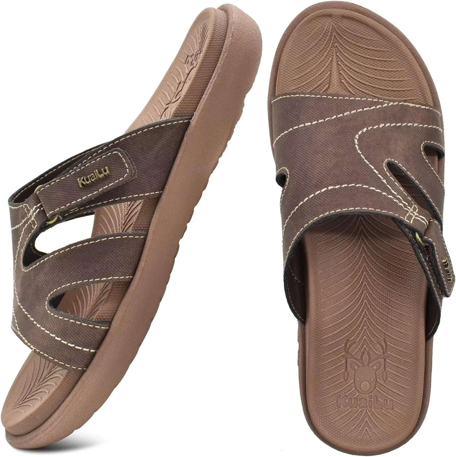 KuaiLu Womens Fashion Orthotic Slides Ladies Lightweight Athletic Yoga Mat Sandals Slip On Thick Cushion Slippers Sandals With Comfortable Plantar Fasciitis Arch Support