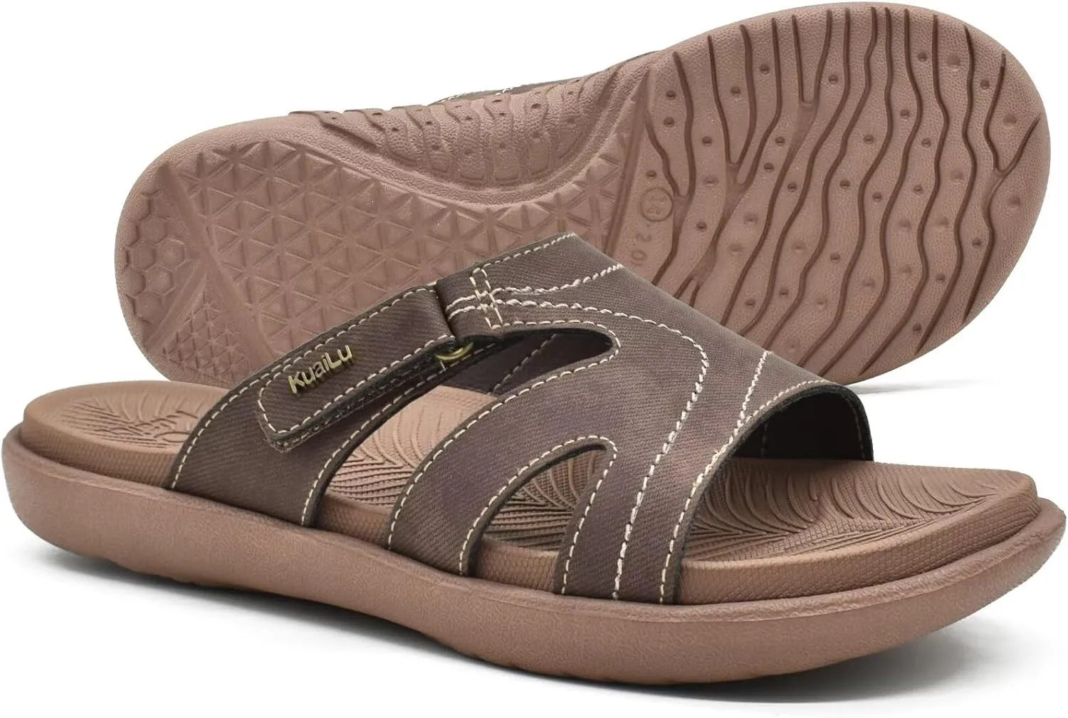 KuaiLu Womens Fashion Orthotic Slides Ladies Lightweight Athletic Yoga Mat Sandals Slip On Thick Cushion Slippers Sandals With Comfortable Plantar Fasciitis Arch Support