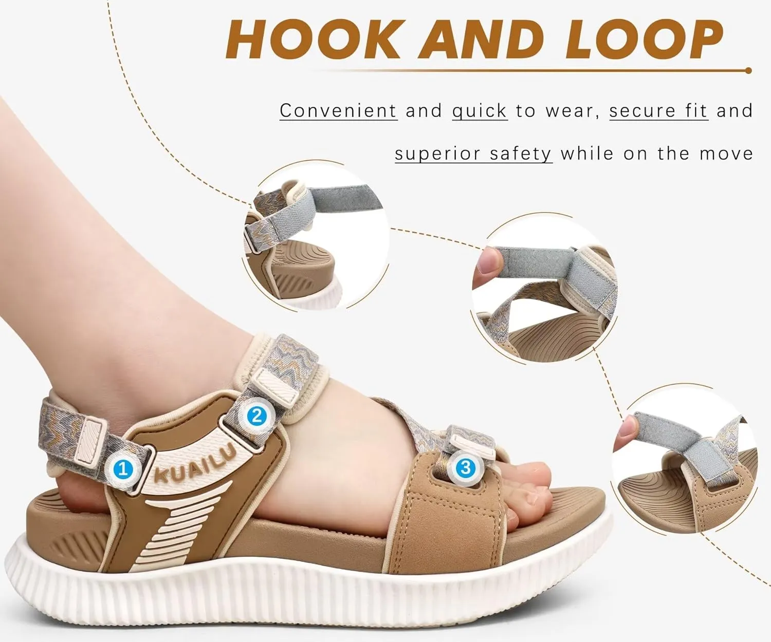 KuaiLu Womens Orthopedic Walking Sandals Recovery Sport Outdoor Hiking Water Sandles Thick Athletic Cushion Adjustable Leather Strap Sandals with Comfortable Plantar Fasciitis Arch Support