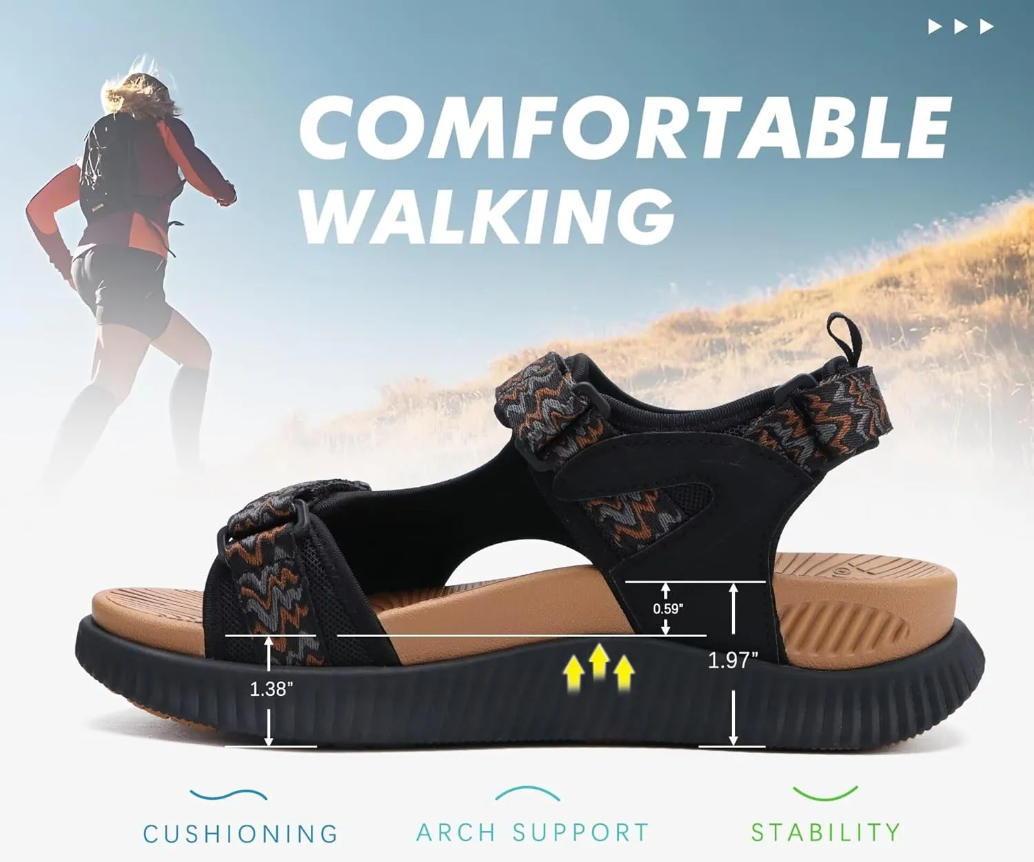 KuaiLu Womens Orthopedic Walking Sandals Recovery Sport Outdoor Hiking Water Sandles Thick Athletic Cushion Adjustable Strap Sandals with Comfortable Plantar Fasciitis Arch Support