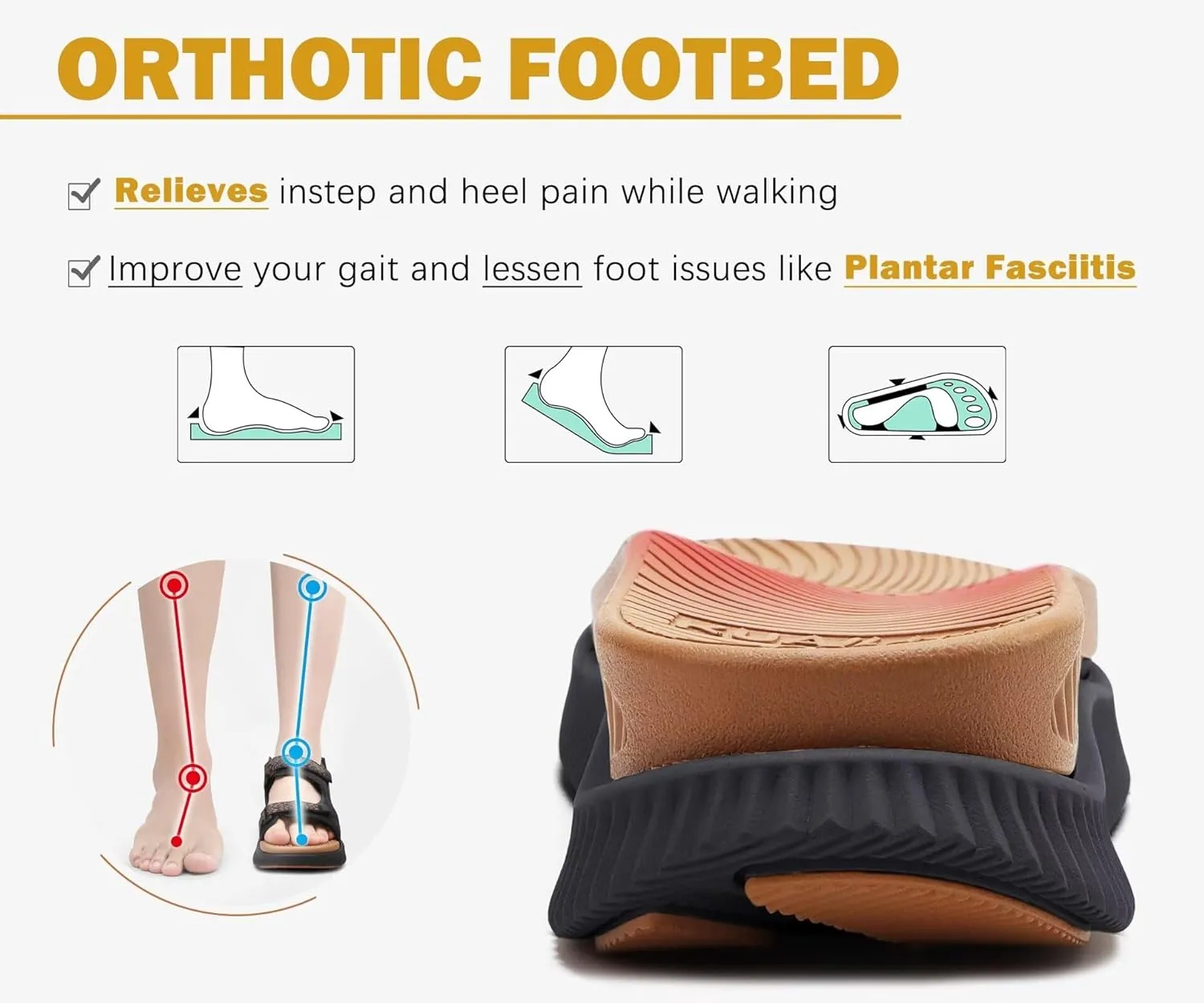 KuaiLu Womens Orthopedic Walking Sandals Recovery Sport Outdoor Hiking Water Sandles Thick Athletic Cushion Adjustable Strap Sandals with Comfortable Plantar Fasciitis Arch Support