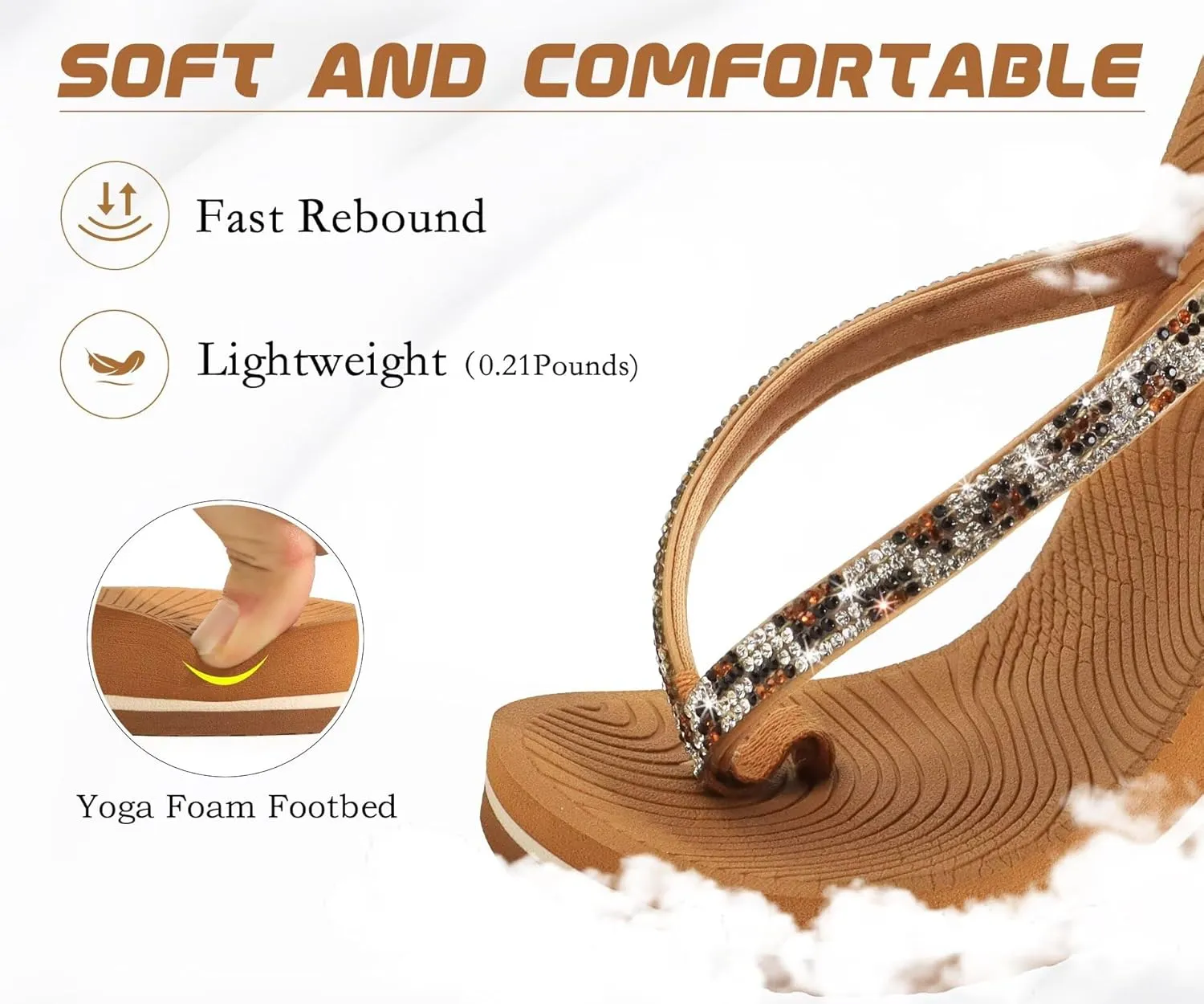 KuaiLu Women's Rhinestone Flip Flops with Comfort Arch Support Yoga Mat Cushion Sandals Fashion Summer Beach Travel Orthotic Walking Thong Sandles Slip on Plantar Fasciitis Indoor Outdoor Shoes
