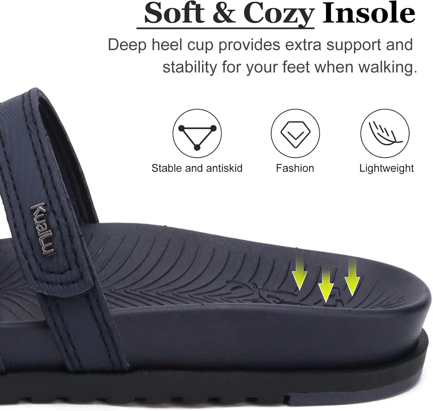 KuaiLu Womens Slides Sandals with Plantar Fasciitis Arch Support Fashion Comfort Adjustable Flat Sandals Ladies Lightweight Orthotic Slip on Sandals