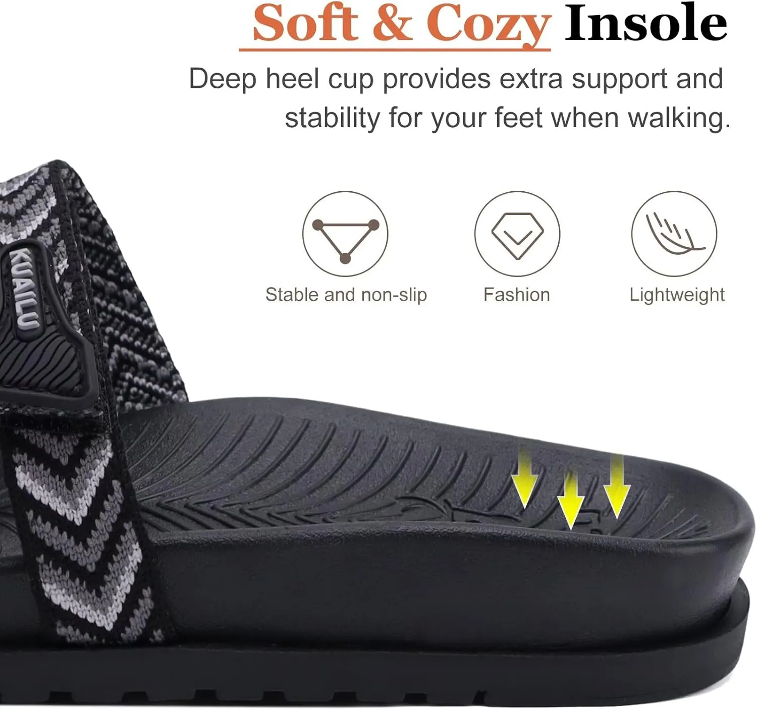 KuaiLu Womens Slides Sandals with Plantar Fasciitis Arch Support Fashion Comfort Adjustable Flat Sandals Ladies Lightweight Orthotic Slip on Sandals