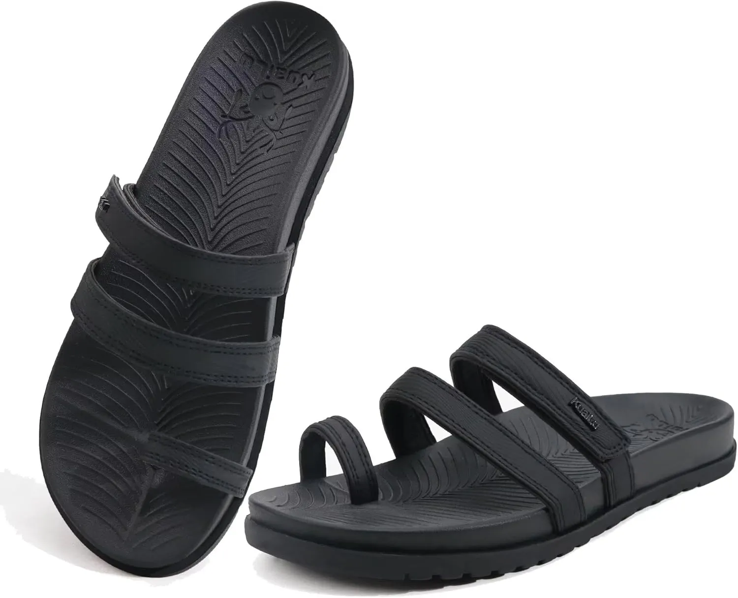 KuaiLu Womens Slides Sandals with Plantar Fasciitis Arch Support Fashion Comfort Adjustable Flat Sandals Ladies Lightweight Orthotic Slip on Sandals