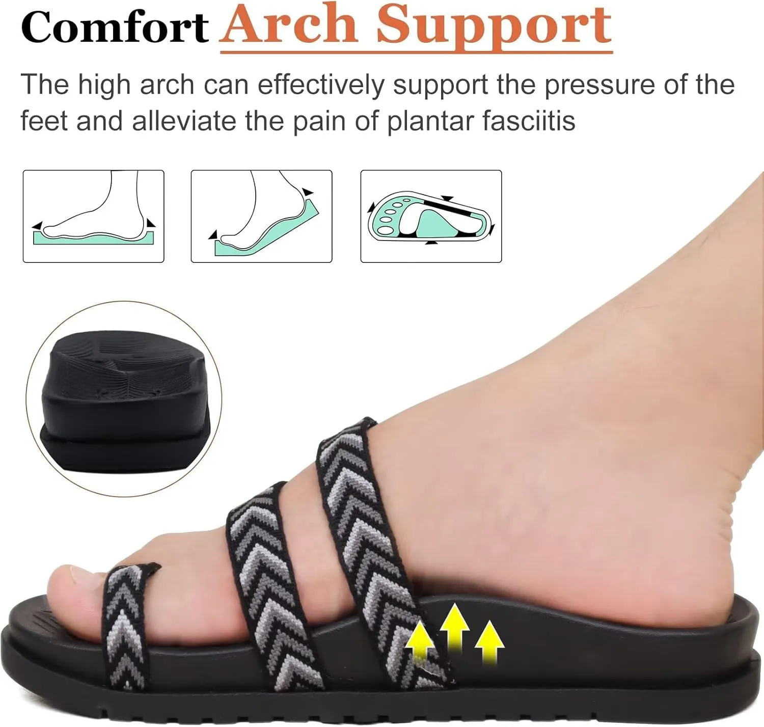 KuaiLu Womens Slides Sandals with Plantar Fasciitis Arch Support Fashion Comfort Adjustable Flat Sandals Ladies Lightweight Orthotic Slip on Sandals