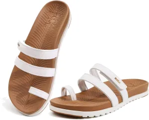 KuaiLu Womens Slides Sandals with Plantar Fasciitis Arch Support Fashion Comfort Adjustable Flat Sandals Ladies Lightweight Orthotic Slip on Sandals