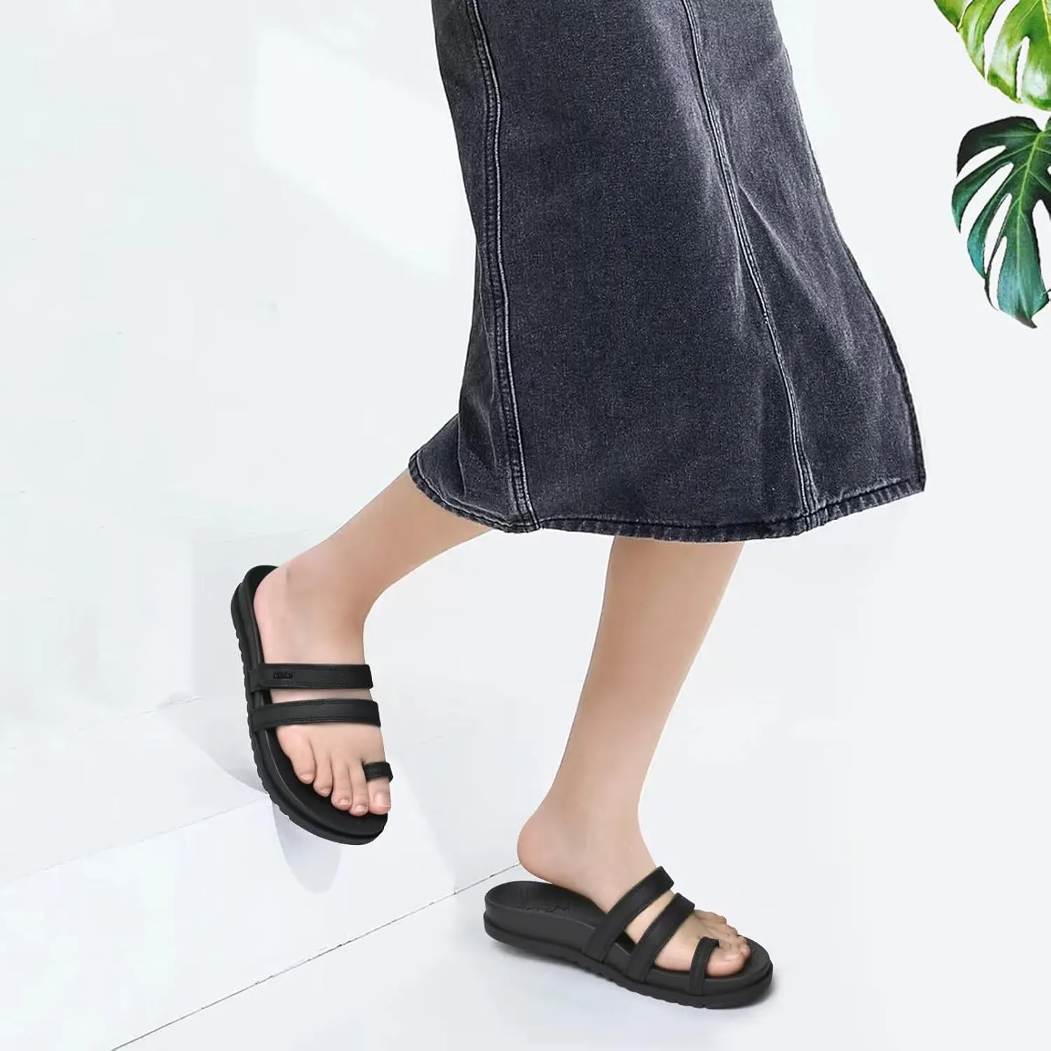 KuaiLu Womens Slides Sandals with Plantar Fasciitis Arch Support Fashion Comfort Adjustable Flat Sandals Ladies Lightweight Orthotic Slip on Sandals