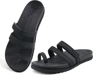 KuaiLu Womens Slides Sandals with Plantar Fasciitis Arch Support Fashion Comfort Adjustable Flat Sandals Ladies Lightweight Orthotic Slip on Sandals