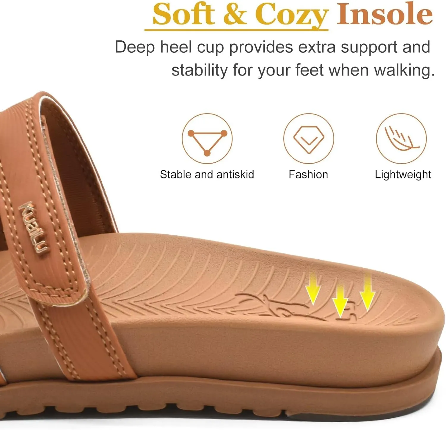 KuaiLu Womens Slides Sandals with Plantar Fasciitis Arch Support Fashion Comfort Adjustable Flat Sandals Ladies Lightweight Orthotic Slip on Sandals