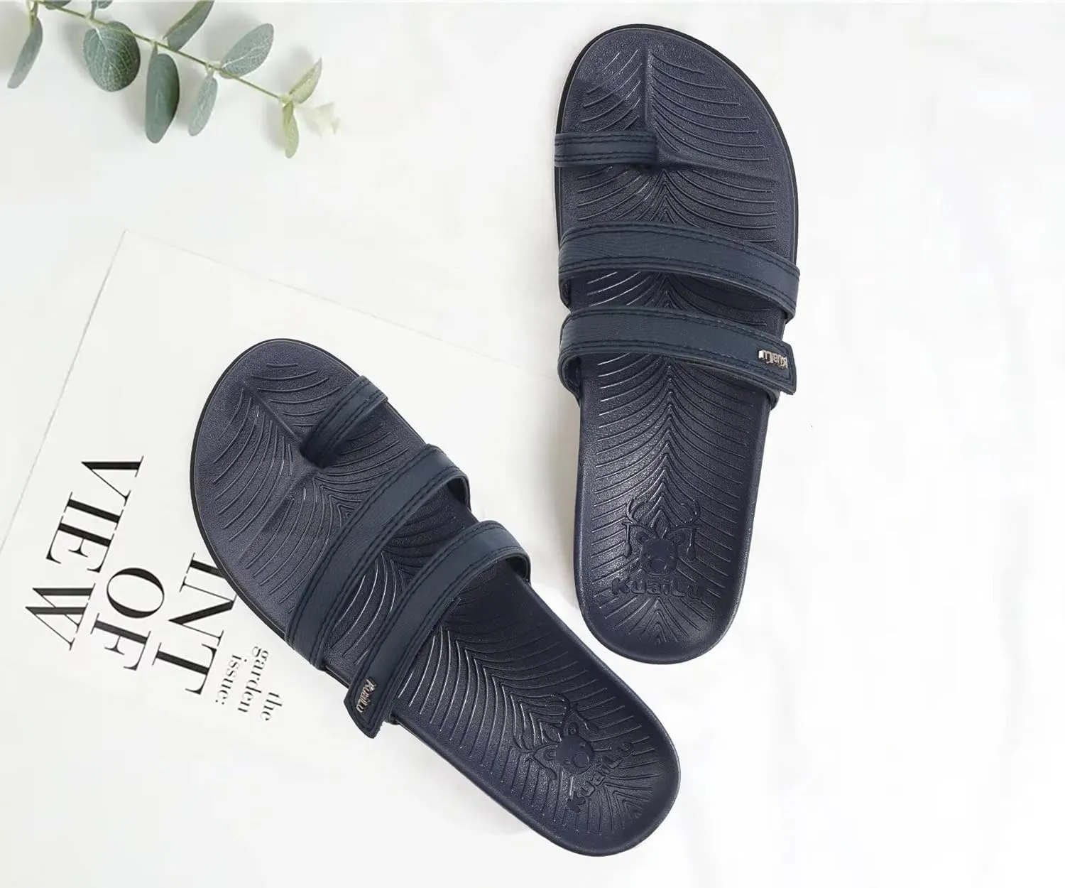 KuaiLu Womens Slides Sandals with Plantar Fasciitis Arch Support Fashion Comfort Adjustable Flat Sandals Ladies Lightweight Orthotic Slip on Sandals