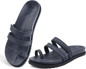 KuaiLu Womens Slides Sandals with Plantar Fasciitis Arch Support Fashion Comfort Adjustable Flat Sandals Ladies Lightweight Orthotic Slip on Sandals