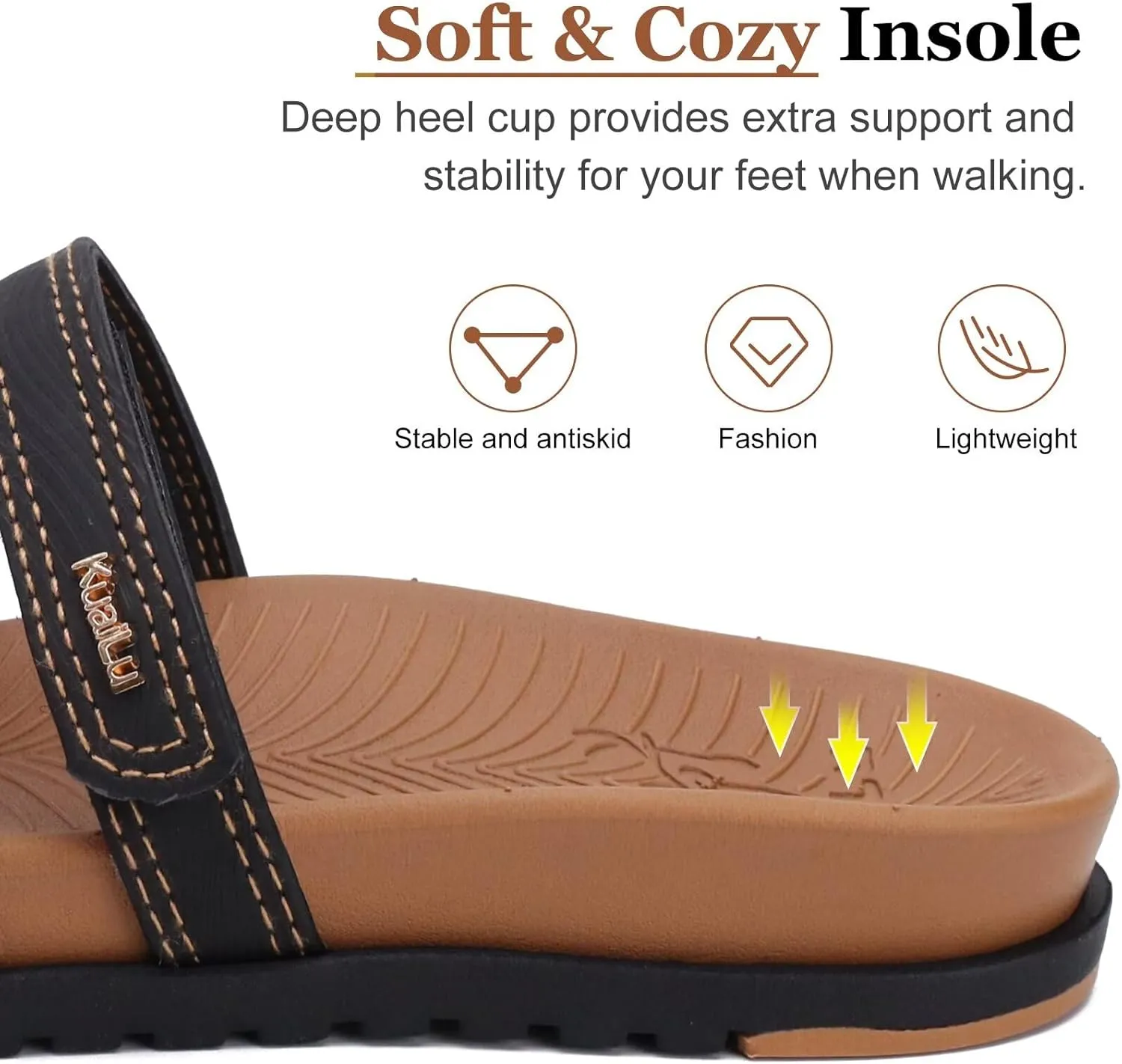 KuaiLu Womens Slides Sandals with Plantar Fasciitis Arch Support Fashion Comfort Adjustable Flat Sandals Ladies Lightweight Orthotic Slip on Sandals