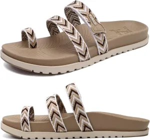 KuaiLu Womens Slides Sandals with Plantar Fasciitis Arch Support Fashion Comfort Adjustable Flat Sandals Ladies Lightweight Orthotic Slip on Sandals