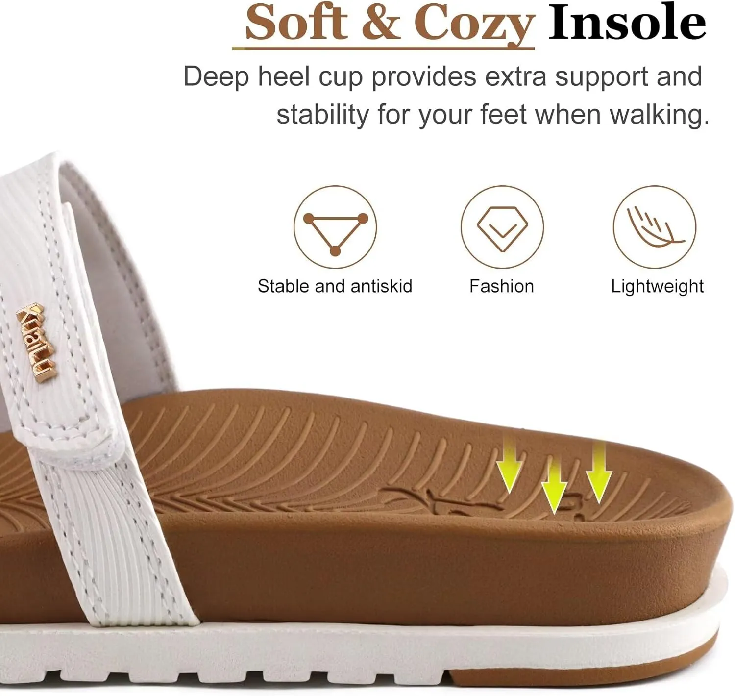 KuaiLu Womens Slides Sandals with Plantar Fasciitis Arch Support Fashion Comfort Adjustable Flat Sandals Ladies Lightweight Orthotic Slip on Sandals