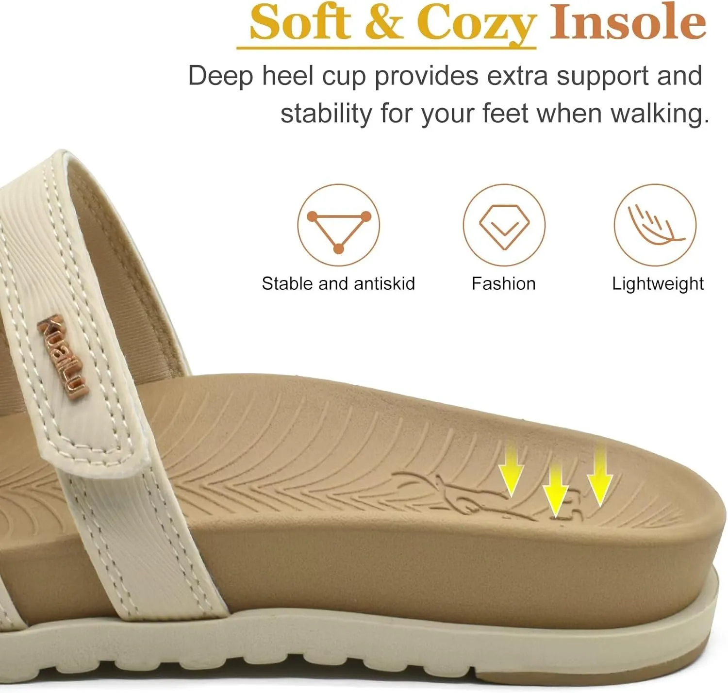 KuaiLu Womens Slides Sandals with Plantar Fasciitis Arch Support Fashion Comfort Adjustable Flat Sandals Ladies Lightweight Orthotic Slip on Sandals