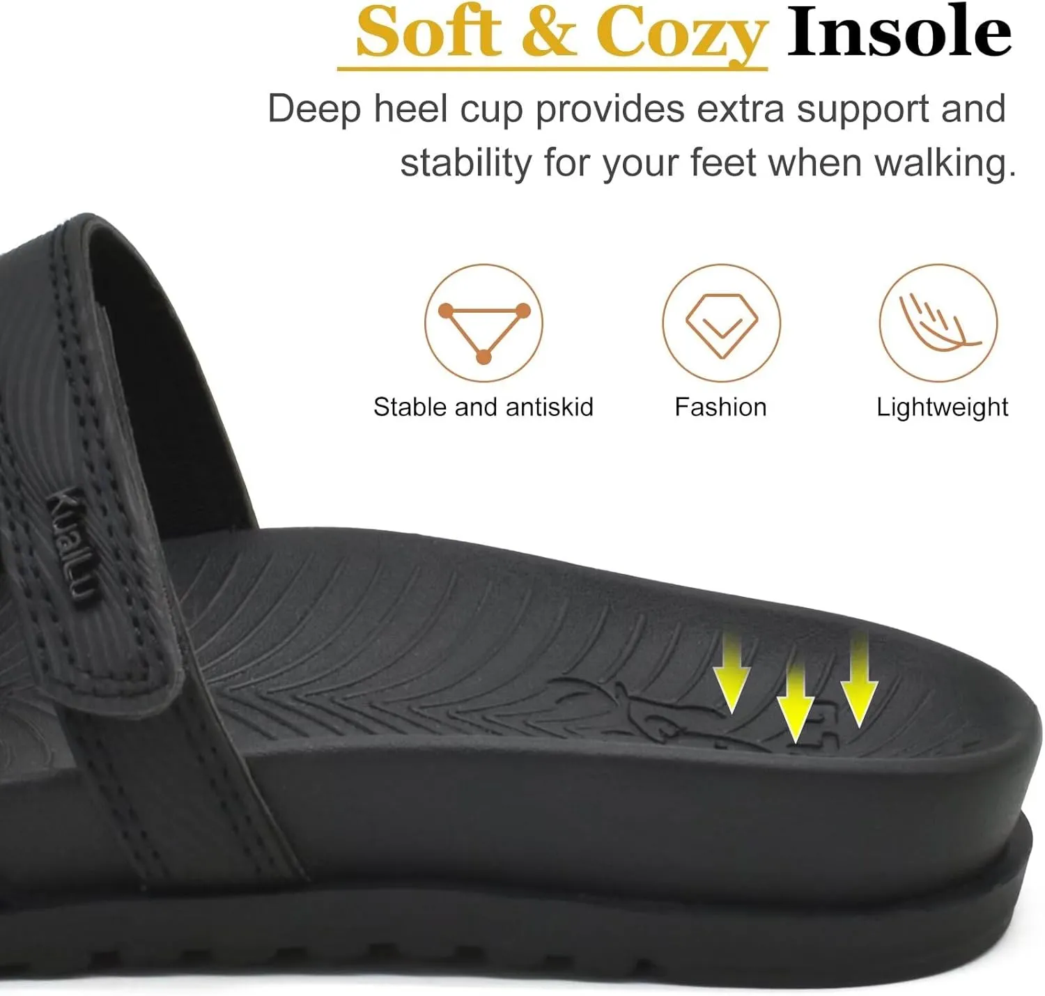KuaiLu Womens Slides Sandals with Plantar Fasciitis Arch Support Fashion Comfort Adjustable Flat Sandals Ladies Lightweight Orthotic Slip on Sandals
