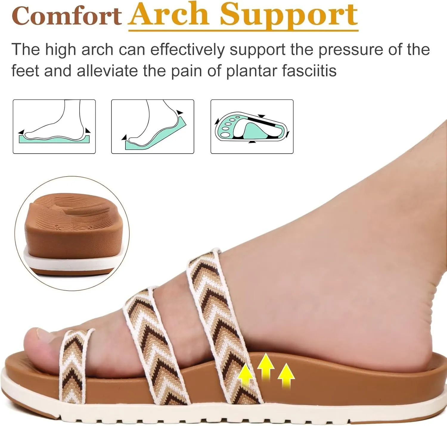 KuaiLu Womens Slides Sandals with Plantar Fasciitis Arch Support Fashion Comfort Adjustable Flat Sandals Ladies Lightweight Orthotic Slip on Sandals