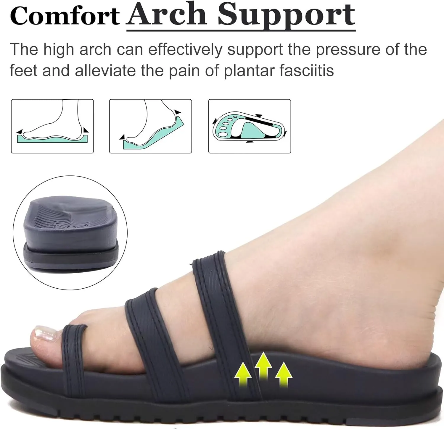 KuaiLu Womens Slides Sandals with Plantar Fasciitis Arch Support Fashion Comfort Adjustable Flat Sandals Ladies Lightweight Orthotic Slip on Sandals